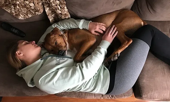 A woman laying on top of a couch next to a dog - Is Inflammation Affecting Your Training and Recovery?