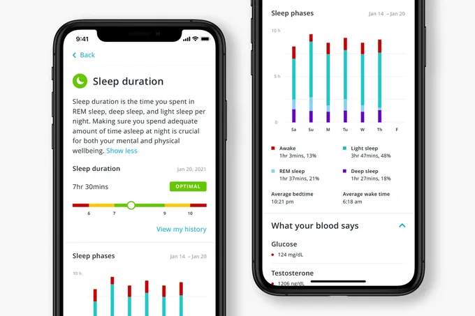 a mockup of the InsideTracker app with Sleep duration screen 