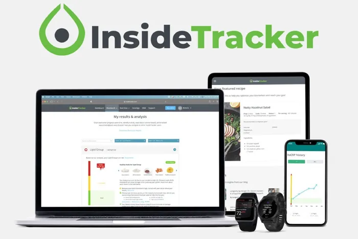 a laptop, phone, and tablet all displaying the insidetracker logo